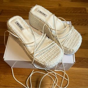 NA-KD white platform sandals